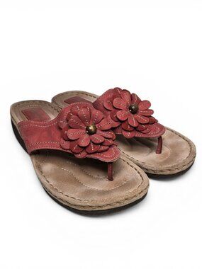 Clarks Artisan Leather Flower Petal Thong Sandals Women Beaded Boho Accent 9M